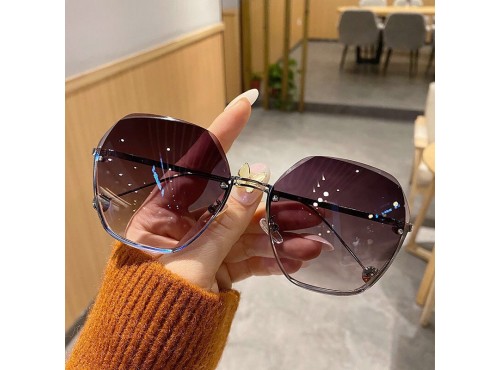 2022 new rimless trimmed round sunglasses trendy temperament sunglasses women's big face slimming glasses UV protection 2022 new rimless tri...